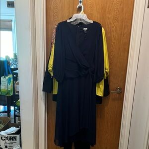 DKNY Blue Tiered Ruffled Long Sleeve Dress